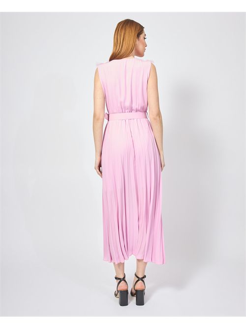 MDM Women's Long Dress with Ruffles and Belt MADEMOISELLE DU MONDE | F527-MDM1348PINK